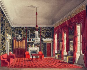 Salle du Petit Déjeuner de la Reine, Buckingham House, gravée par Daniel Havell (1785-1826) de 